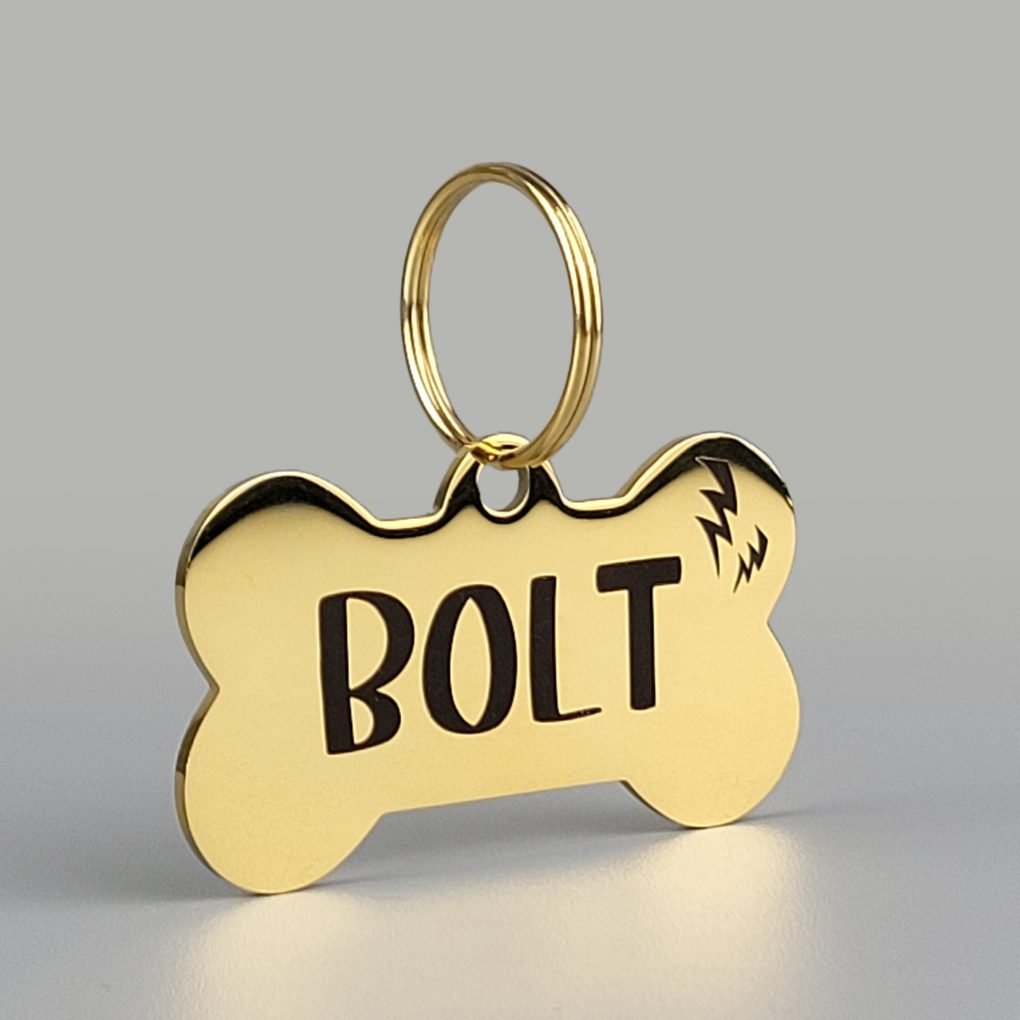 Ταυτότητα σκύλου κόκκαλο από ανοξείδωτο ατσάλι χρυσή μεγάλη Bone pet dog tag stainless steel gold large